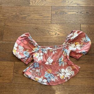O'Neill Floral Puff Sleeve Blouse - Pink and White